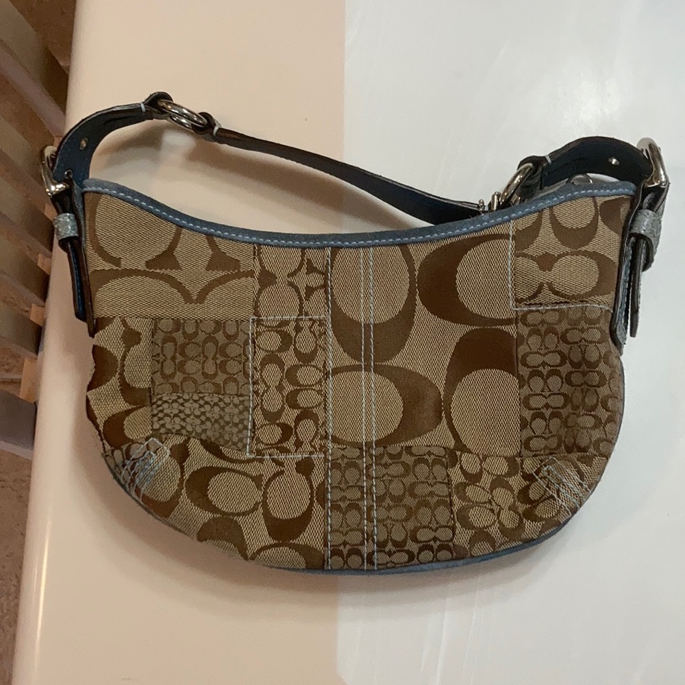 Vintage Coach blue and tan printed mini bag